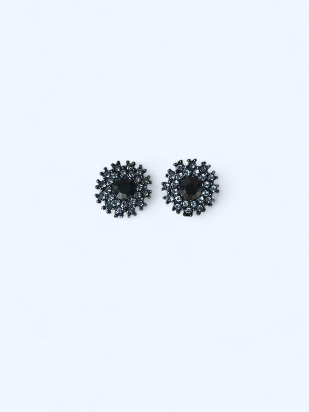 Black Crystal Floral Stud Earrings - Women Jewelry